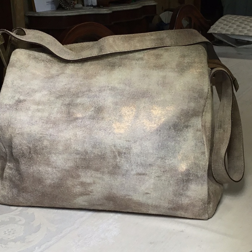 Mario Rossini Italian Rustic Leather Gold/Gray Shoulder Bag